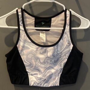 Tuckernuck size small pink black and gray marble patterned sports bra EUC